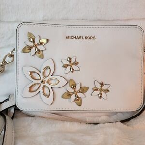 Michael Kors Gold Floral White Crossbody Bag